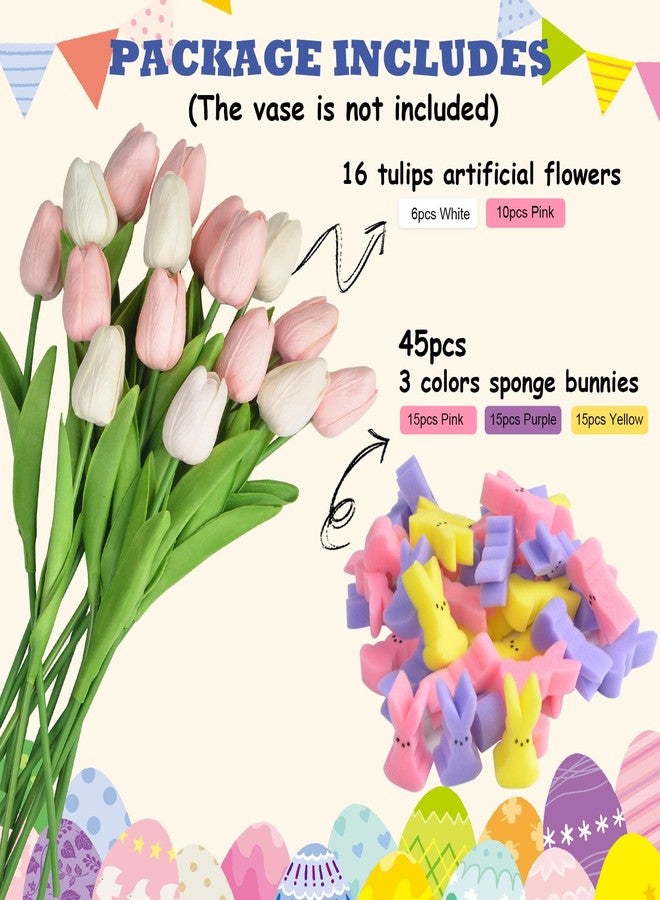 letesult Easter Bunny Vase Filler Decorations, 16 PCS Tulips Artificial Flowers & 45 PCS Bunnies Vase Filler Kit, Easter Spring Rabbit Flowers Vase Filler for Table Centerpiece Spring Home Decoration - Image 3